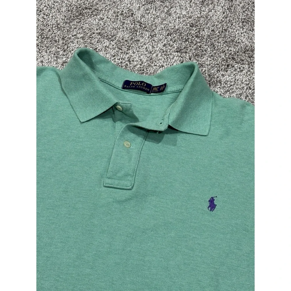 Polo Ralph Lauren Mens 2XLT Tall Green Pique Short Sleeve Polo Shirt Purple Pony